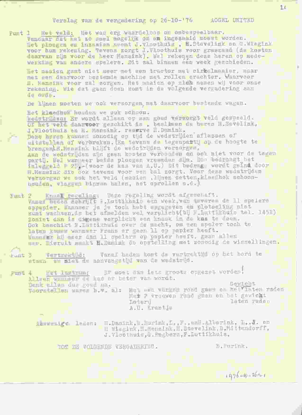 Notulen van de vergadering op 1976-10-26