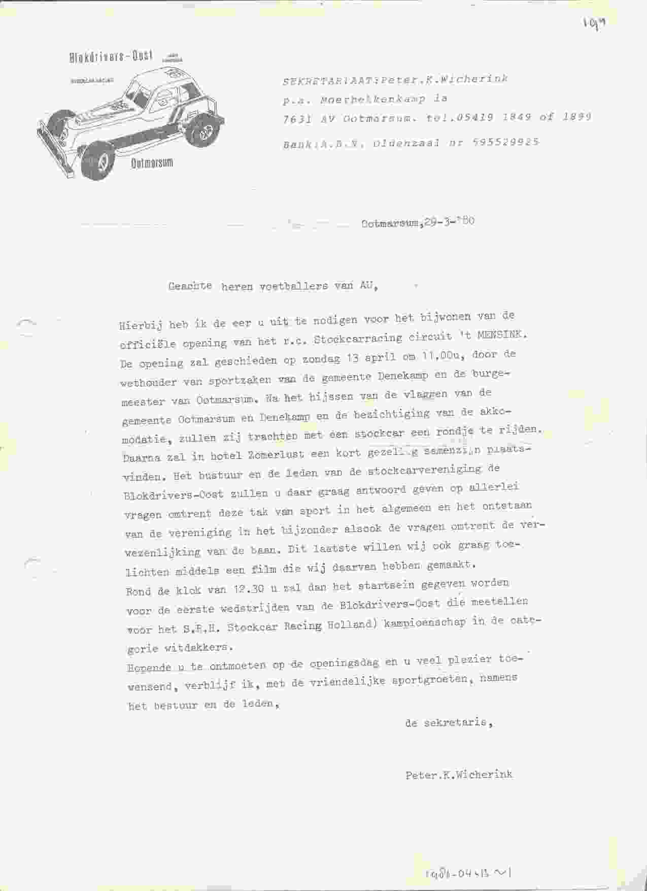 Uitnodiging van Blokdrivers-Oost van 1980-04-13