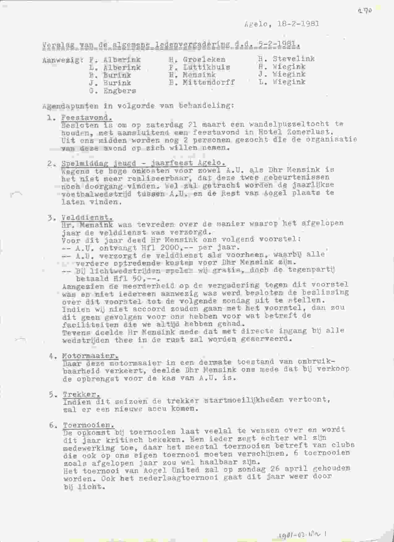 Notulen van de vergadering op 1981-02-18