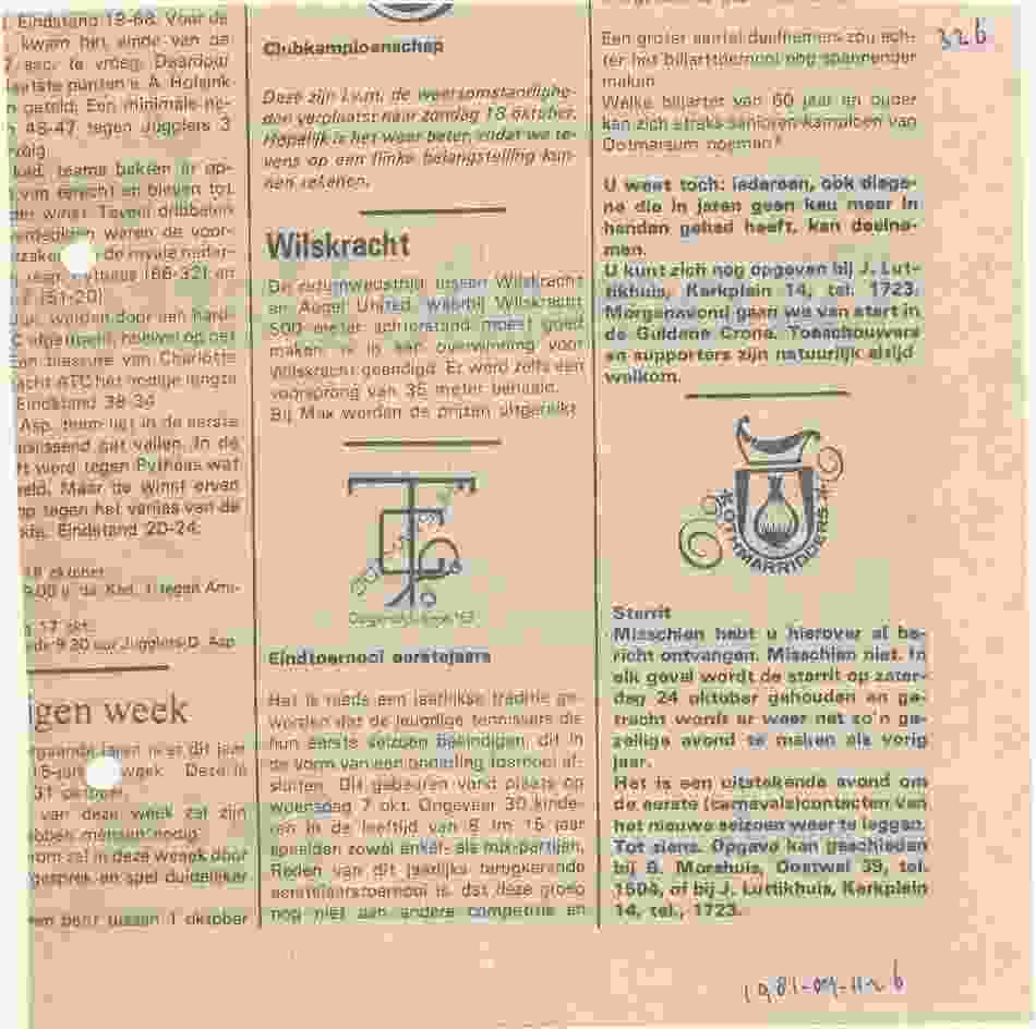 Krantenknipsels bij wedstrijd tegen KV Wilskracht op 1981-09-11