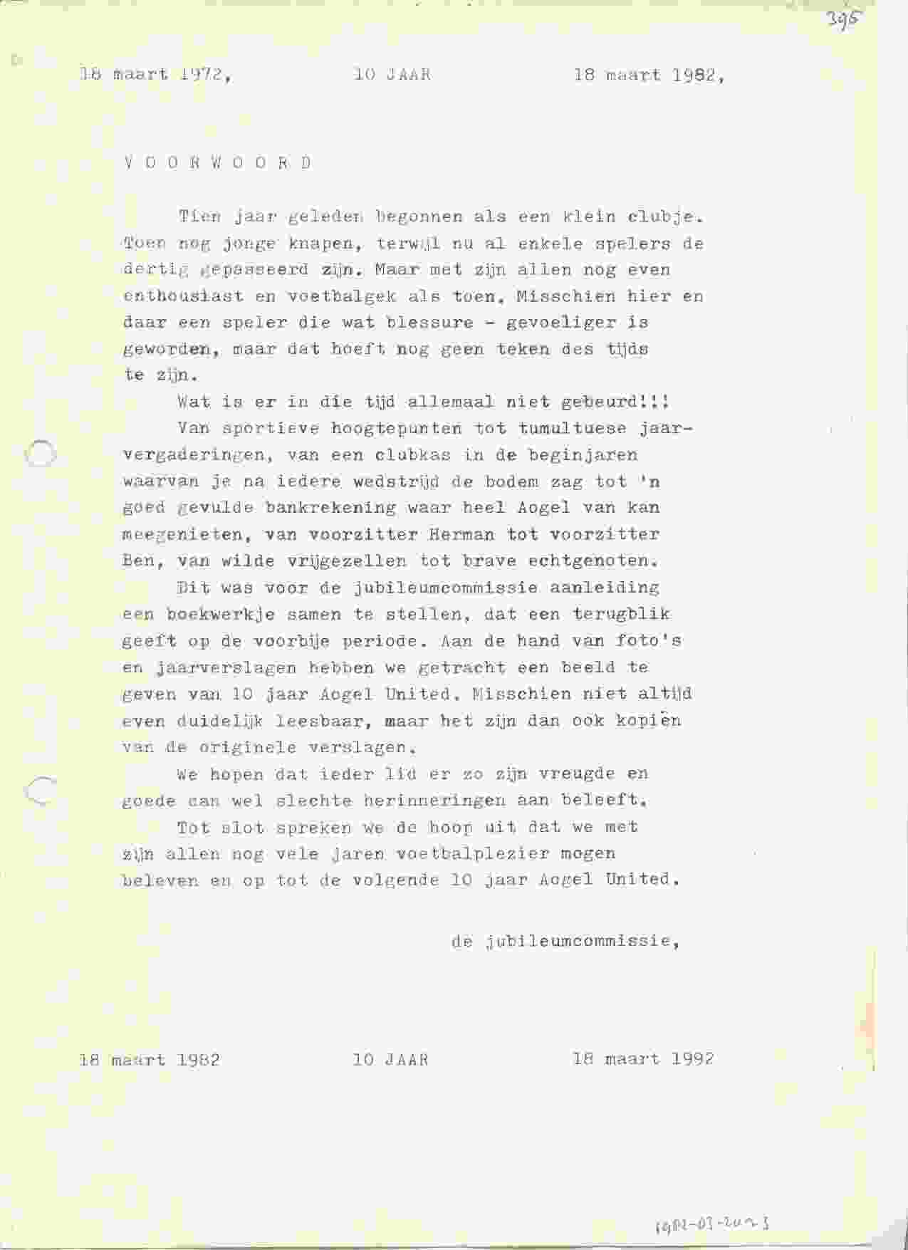 10-jarig jubileum feestavond op 1982-03-20