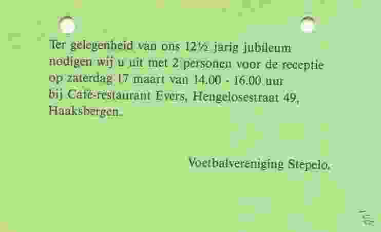 Uitnodiging receptie v.v. Stepelo