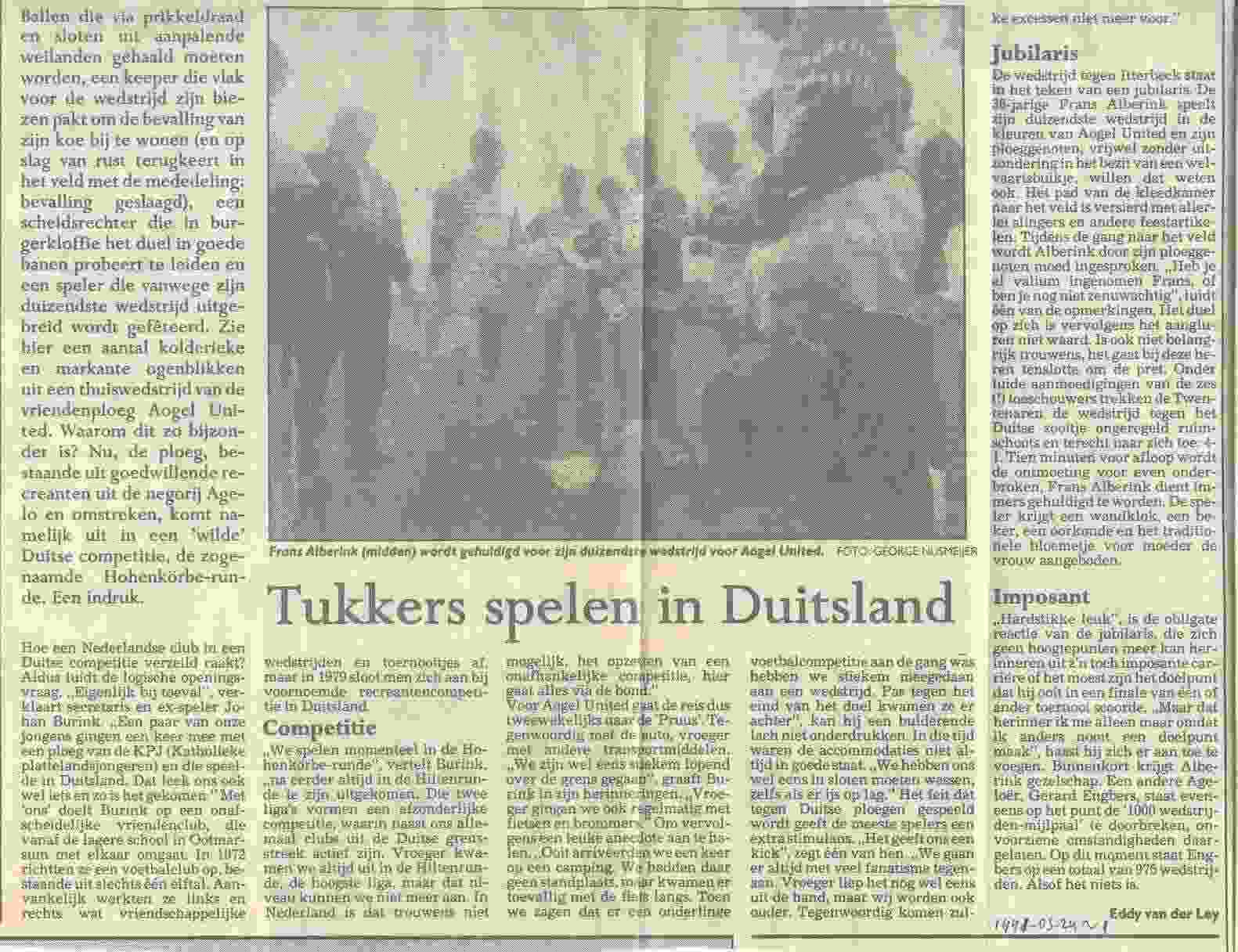 Frans Alberink speelt 1000 ste wedstrijd voor AU op 1991-03-24