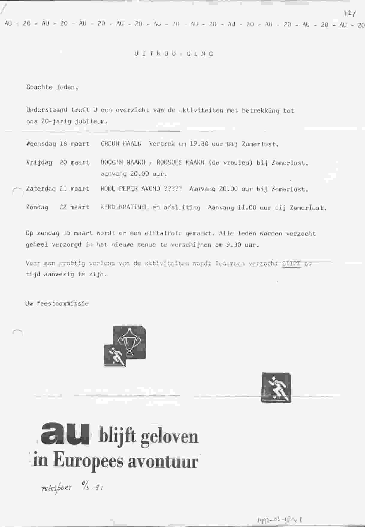 Programma voor het 20 jarig jubileum van Aogel United