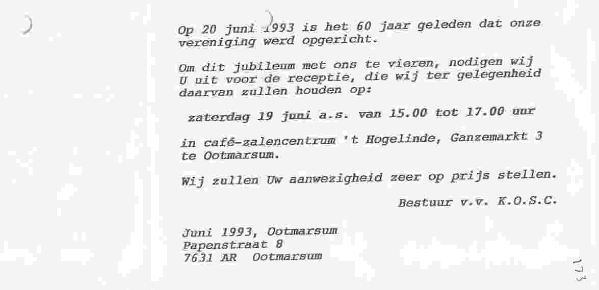 60-jarig jubileum van KOSC op 1993-06-19