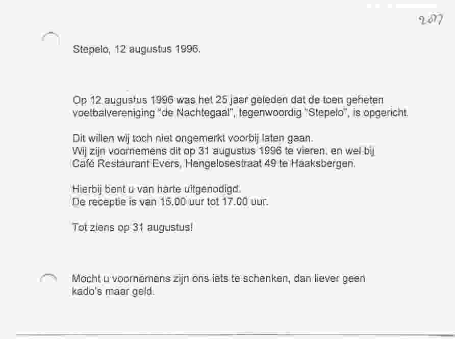 25 jarig jubileum van V.V. Stepelo op 1996-08-31