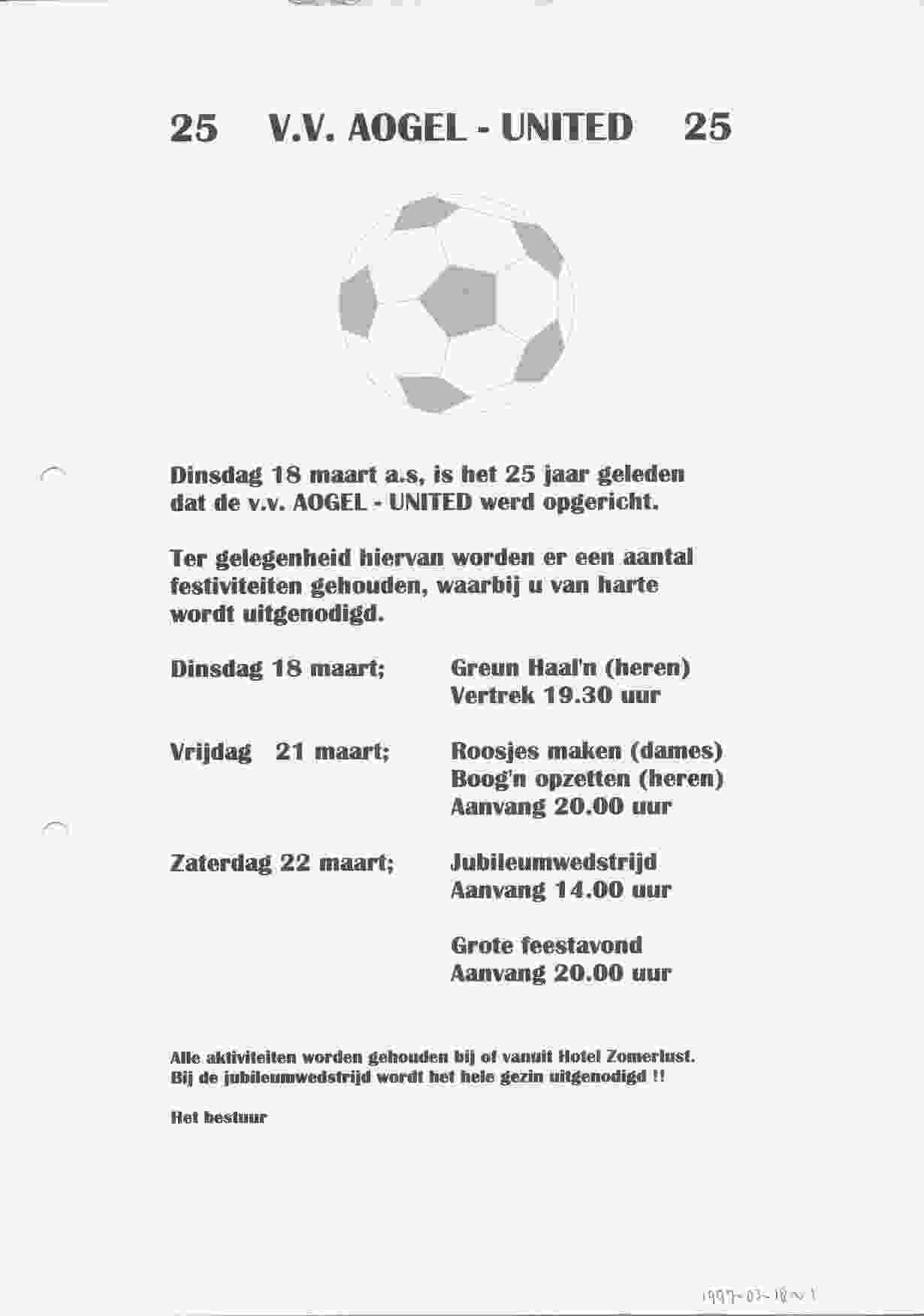 Programma voor 25 jarig jubileum op 1997-03-18