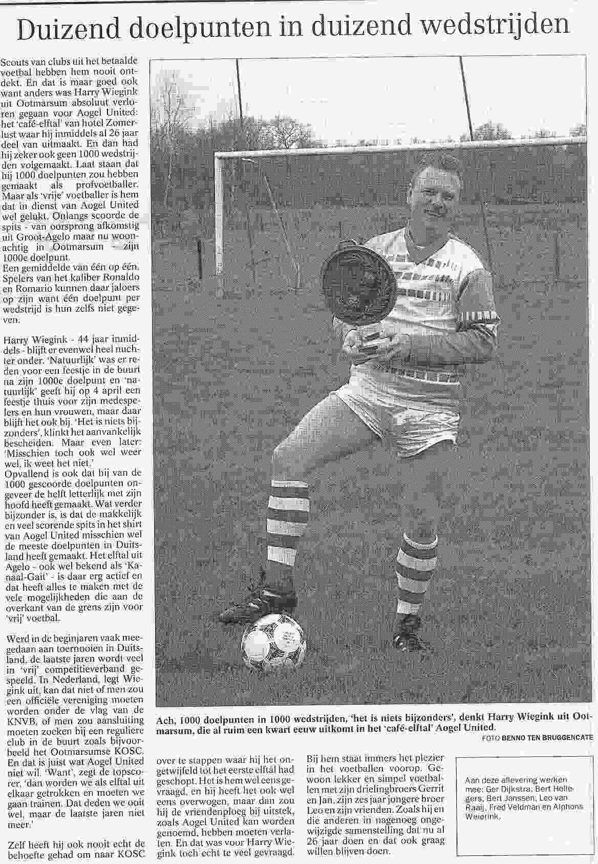 Harry Wiegink scoort 1000x voor Aogel United op 1998-02-15